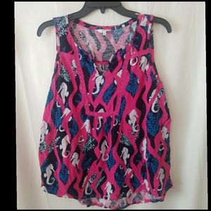 Crown & Ivy Seahorse & Coral Print Tank Top